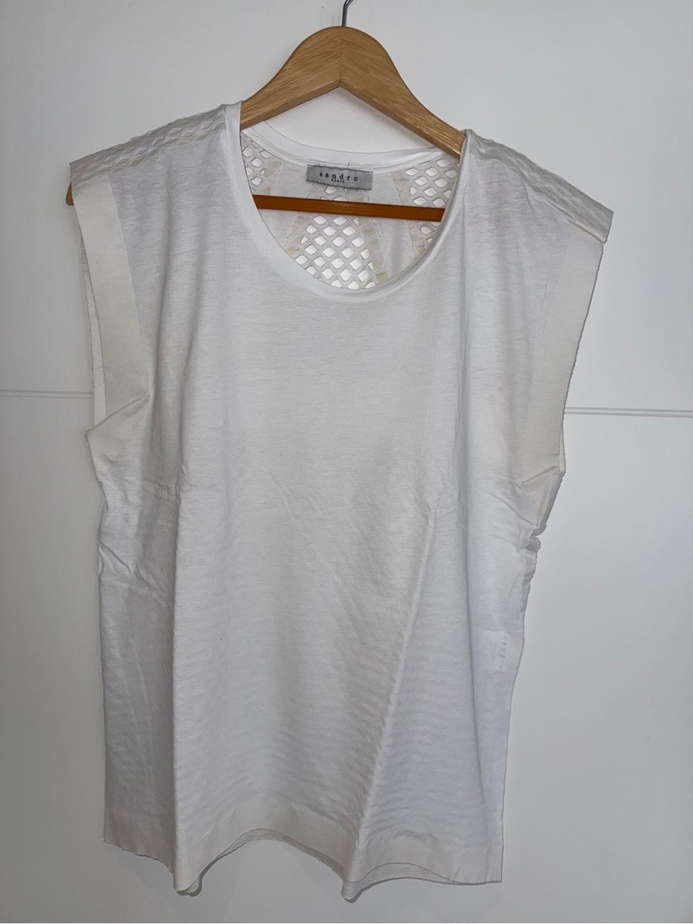 Sandro White Mesh-Back Sleeveless Tank